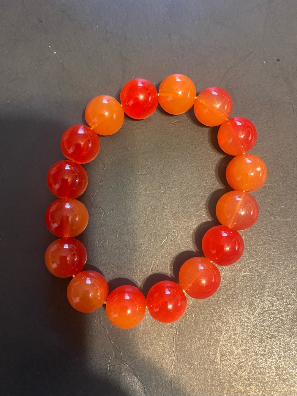 Vibrant Orange-Red Beaded Stretch Bracelet